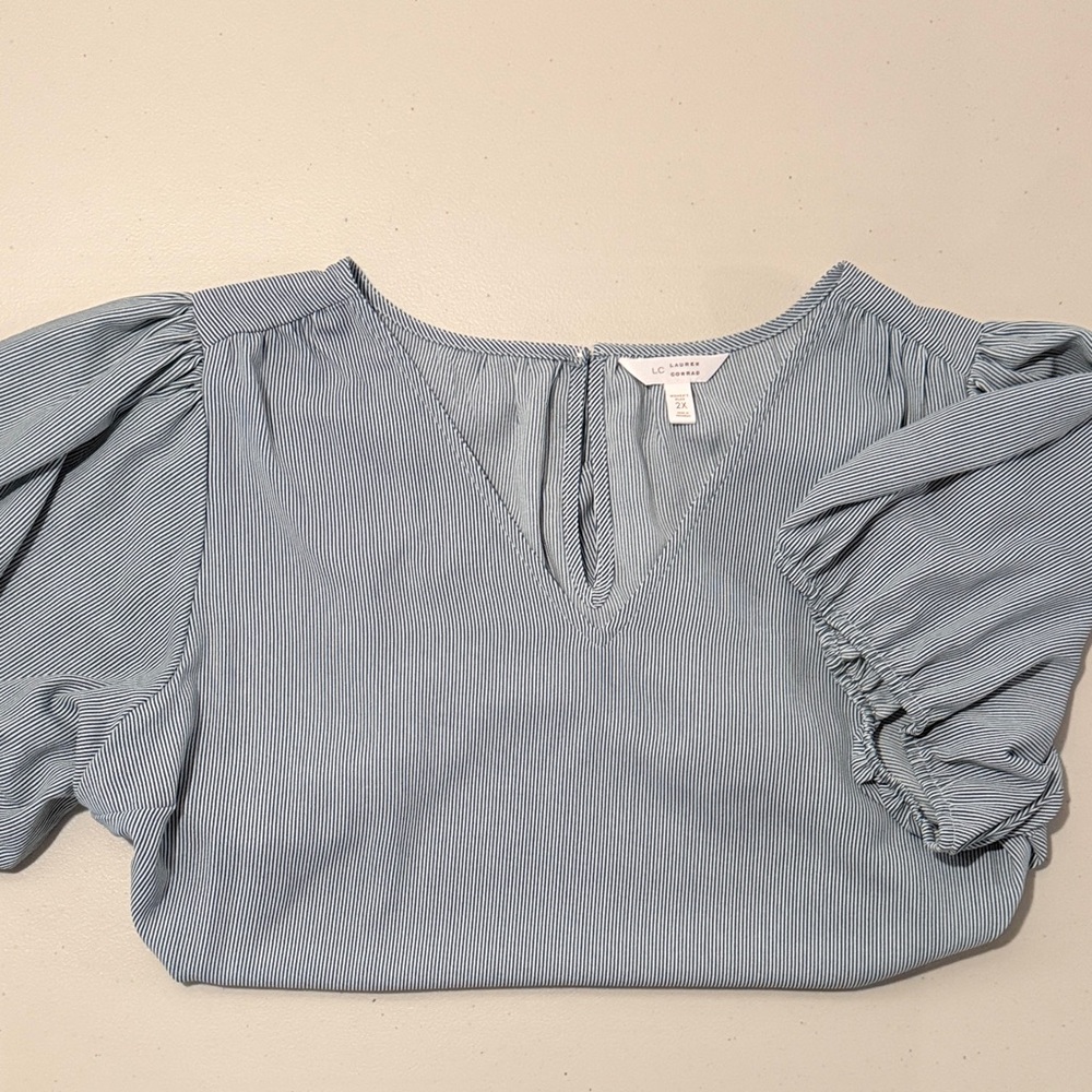 Lou & Grey Striped Blue Puff Sleeve Blouse